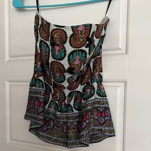 Paisley Print Strapless Top